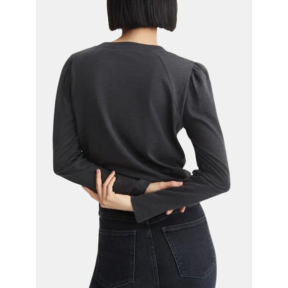 VERONICA BEARD Mason Baseball Tee Top Puff Sleeves Gray Brown Crewneck - Picture 3 of 11